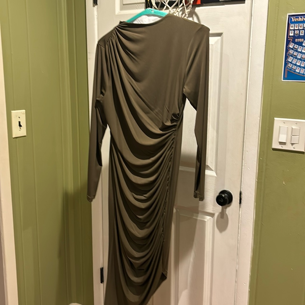 High Neck Ruched Fitted Assymtetrical Dress